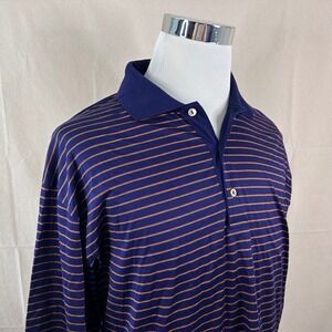 Paul Stuart XL Luxury Polo Shirt Blue Striped Cotton Short Sleeve Italy Mens